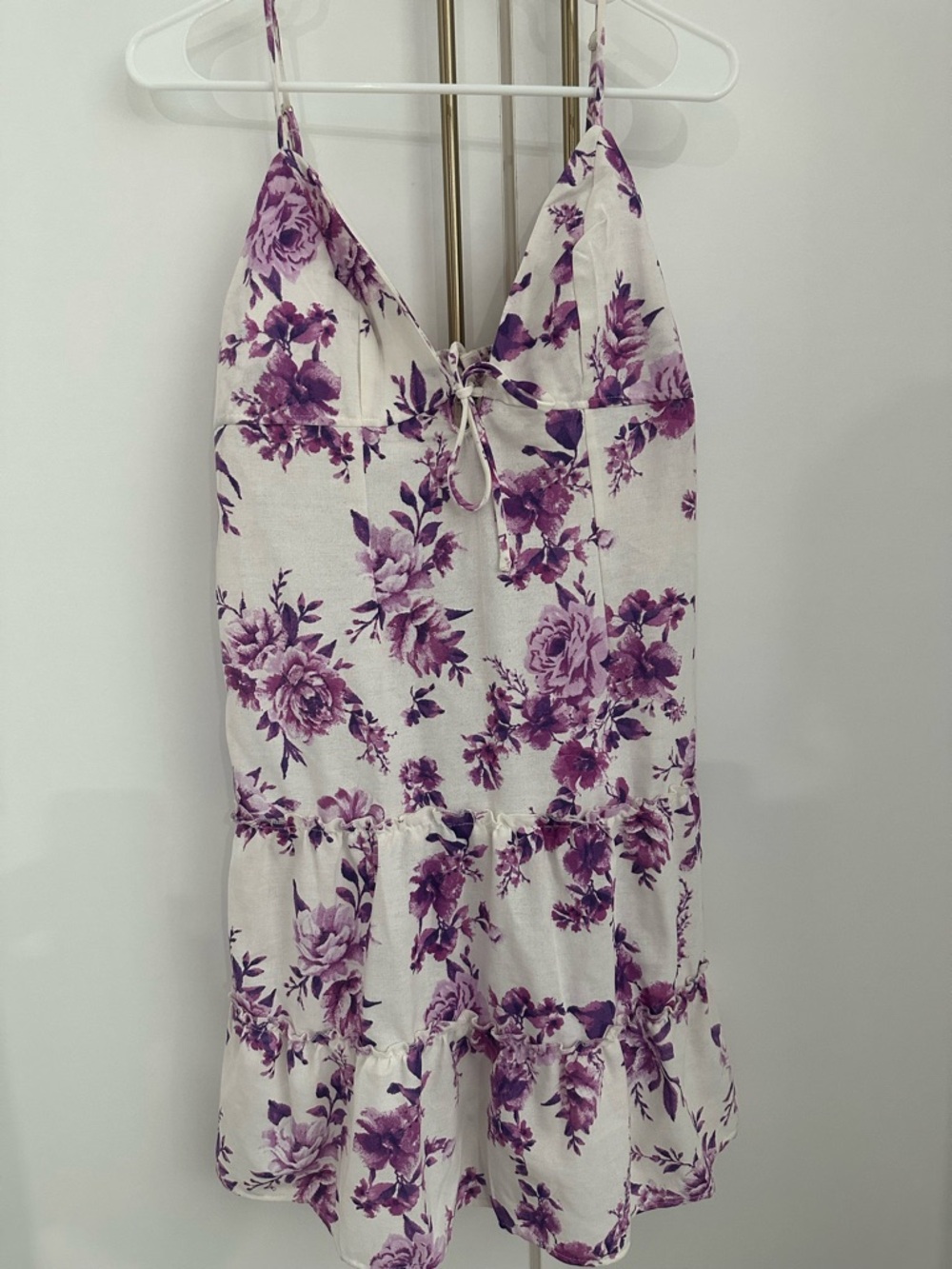 White & Purple Floral Tie-Front Sundress size M